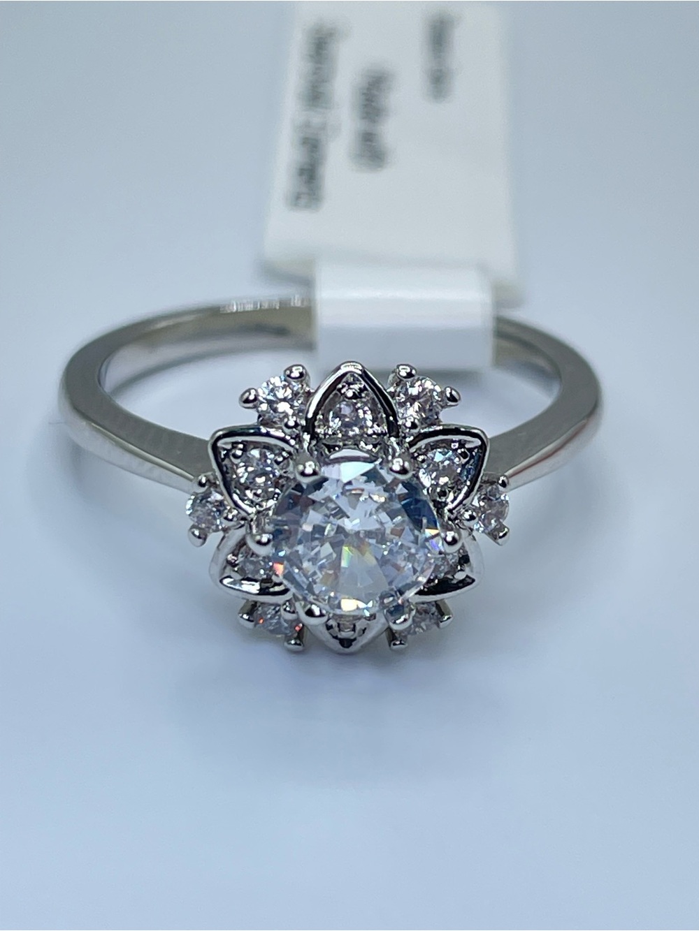 Swarovski Crystal Elements White Snowflake Flower Halo Ring Sz 8.5